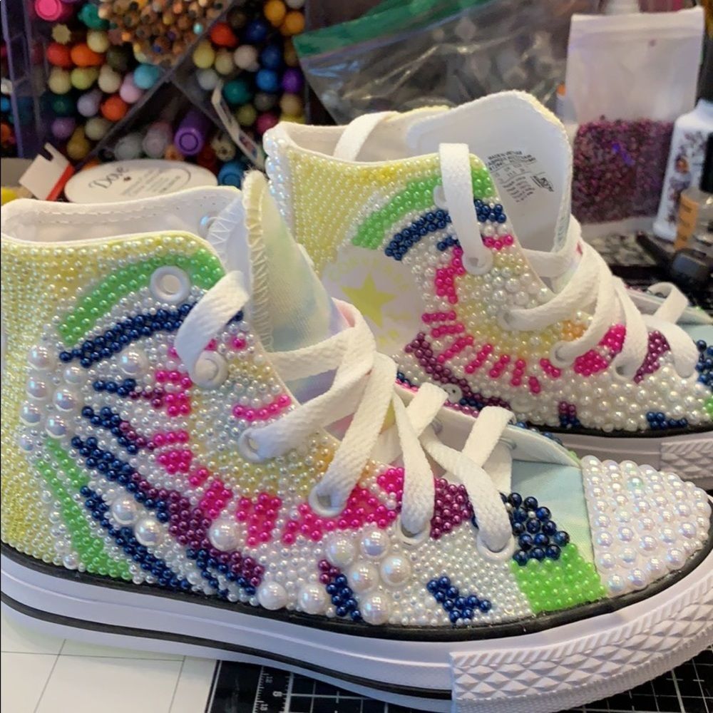 Converse Tie Dye Pearl Encrusted Statement Sneakers - Picture 4 of 4